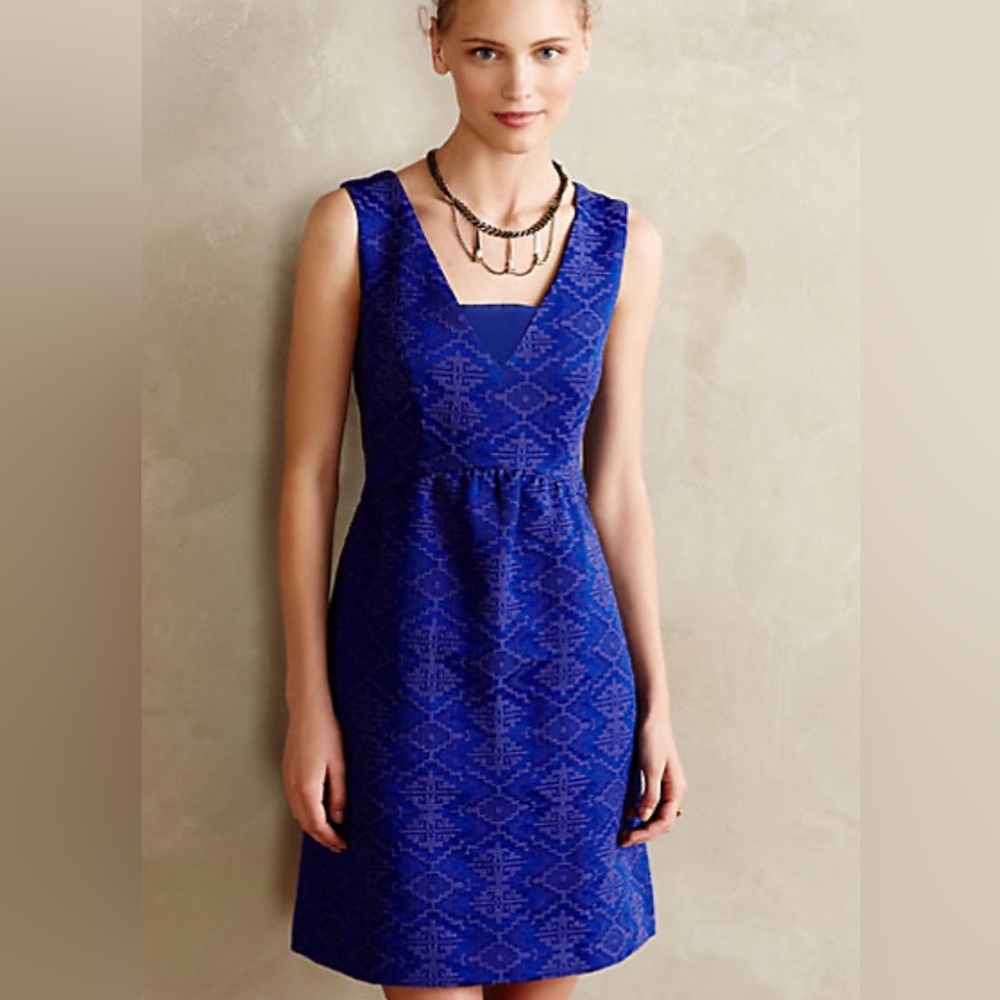 Maeve for Anthropologie Royal Purple Tapestry Sleeveless Fit & Flair Dress -Sz 6